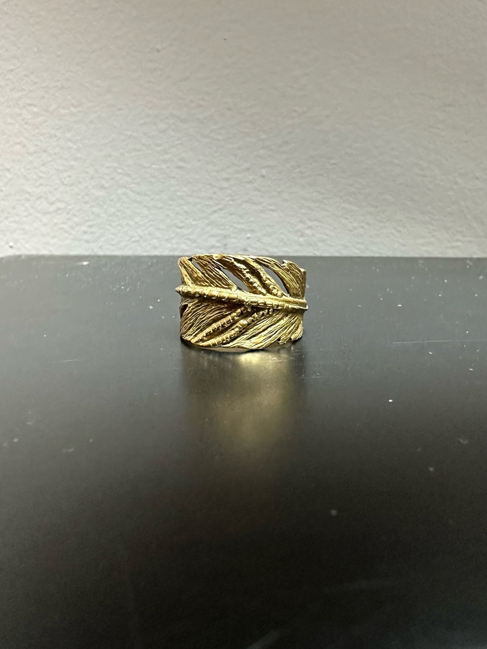 Gold Leaf Wrap Ring - Textured Feather Design